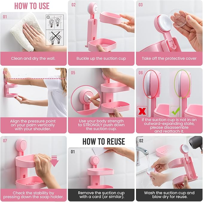 TAILI Double Layer Soap Dish Holder Suction Cup, Strong Sponge Holder - Image 5