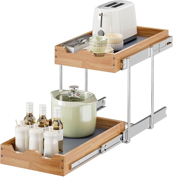 OCG 2 Tier Pull Out Drawers For Cabinets, Double Tier Slide out Wood Cabinet by OCG