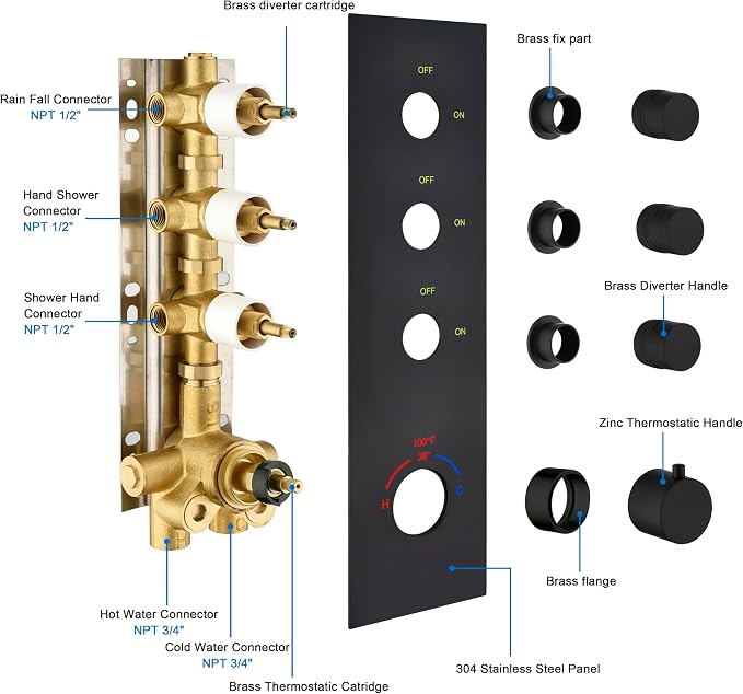 Matte Black 3 Way Shower Diverter Valve - Image 5