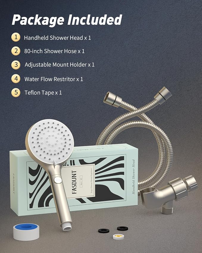 FASDUNT Shower Head with Handheld, High Pressure Handheld Shower Head with 80" - Image 8