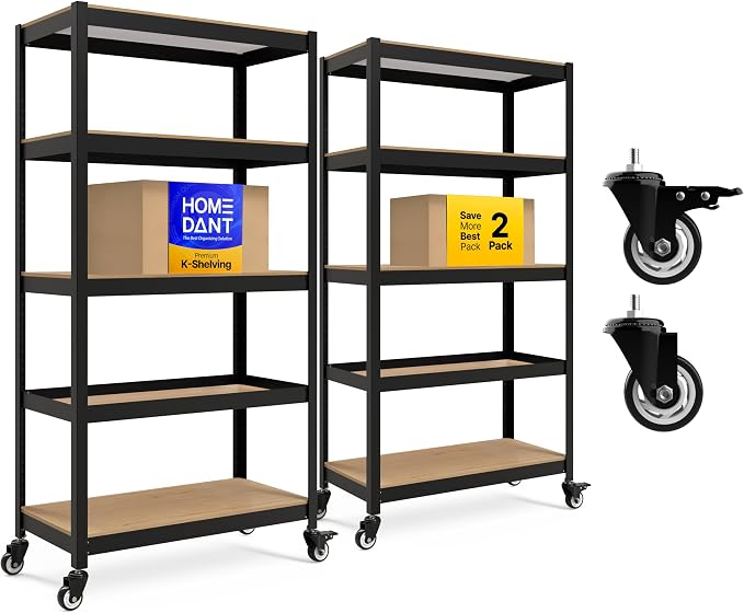 HOMEDANT House 5-Tier Metal Rolling Cart Shelf Rack Casters Heavy Duty by TheBestOrganizingSolution