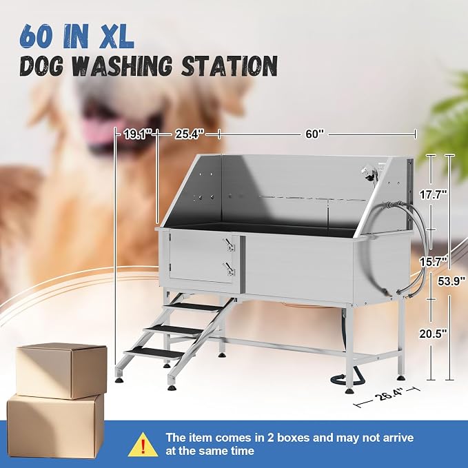 Albott 60 Inch Stainless Steel Dog Washing Station, Professional Pet Bathtub - Image 9