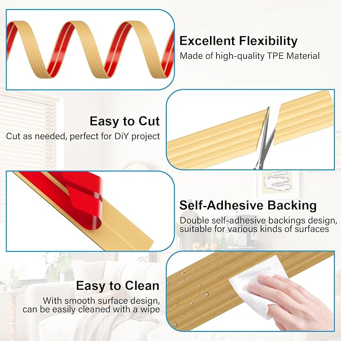 10FT Flexible Wall Corner Protector Moulding Trim, Peel and Stick Inside & - Image 3