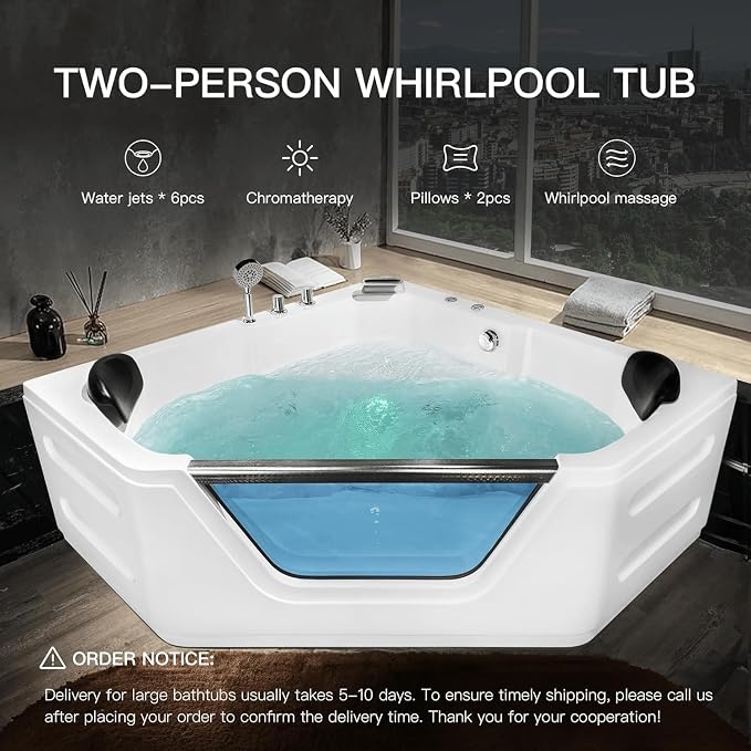 Corner Tub 2 Person Acrylic Whirlpool Bathtub, Spa Bath tub - Image 3