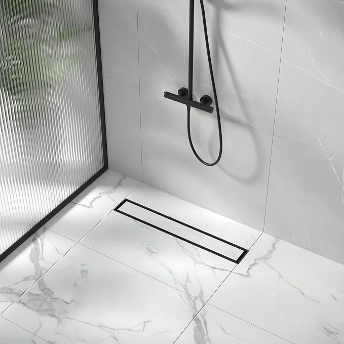 Linear Shower Drain 18", Matte Black Floor Drain by Bernkot
