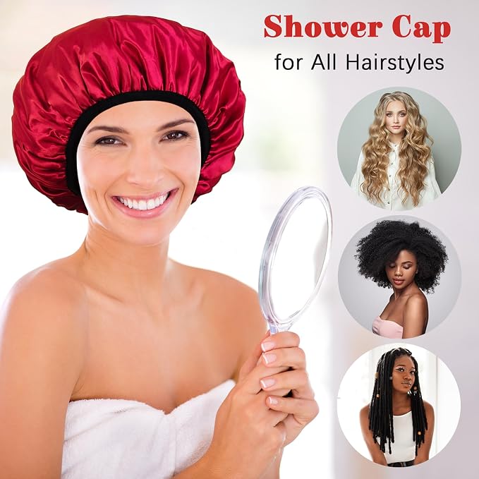 Shower Cap Reusable Waterproof, Terry Lined Shower Caps - Image 4