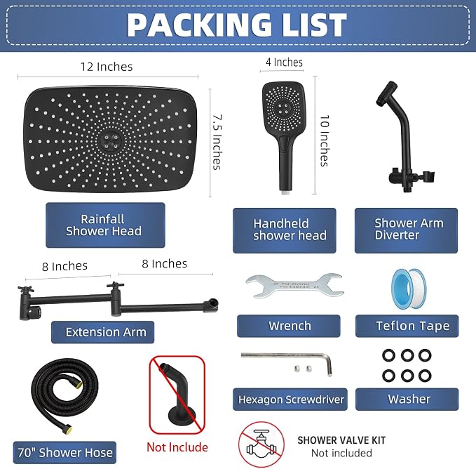 12" High Pressure Rain/Rainfall Shower Heads - Image 8