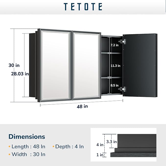 TETOTE 48x30 Inch Medicine Cabinet - Image 2
