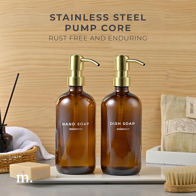 MaisoNovo Soap Dispenser 2-Piece Set | 16.9oz Amber Bottles - Image 4