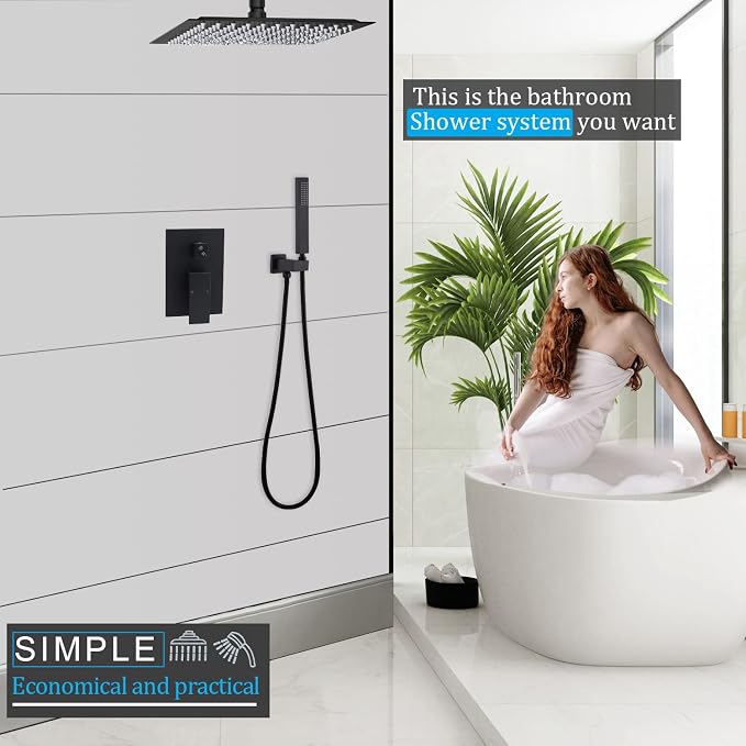 Matte Black Full Body Rain Shower System 16 Inch Ceiling Mount Dual Function - Image 4