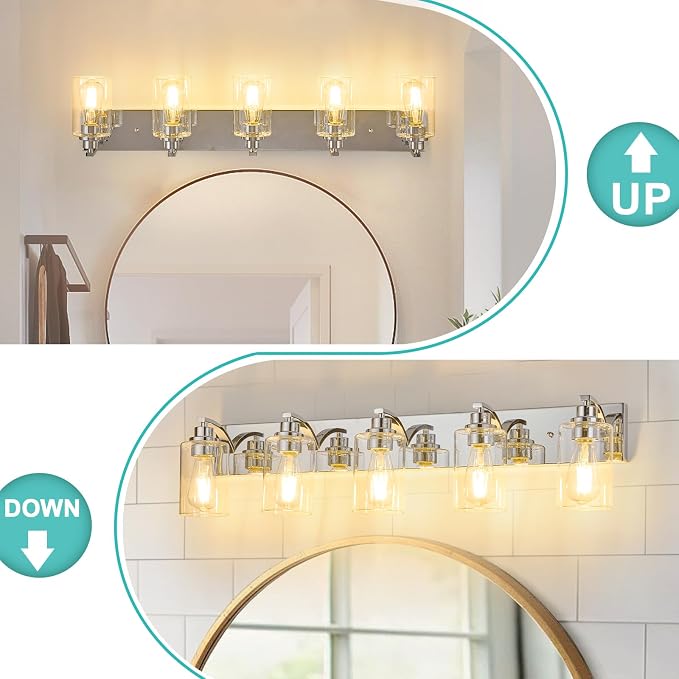 5-Light Bathroom Light Fixtures Modern Chrome Vanity Lights - Image 4
