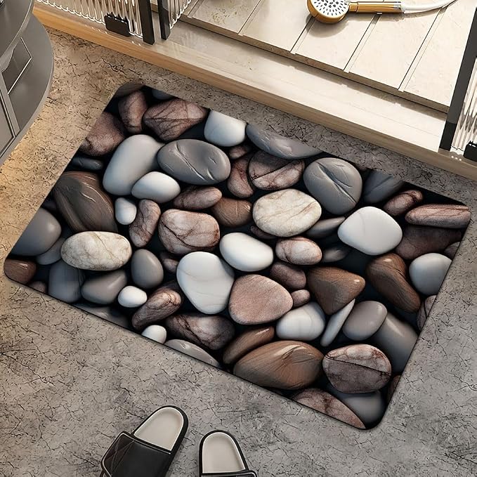 Bath Mat Rug, Rounded River Stones Non Slip Quick Dry Super Absorbent Thin by ZHUZHISHAN