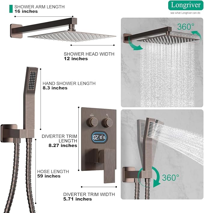 Push Button Diverter Shower Faucet Set Hydro Power Temperature Display - Image 5