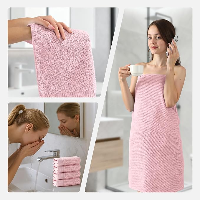 REDKISS Luxury 8-Piece Pink Towel Set, 2 Bath Towels, 2 Hand Towels, 4 - Image 7