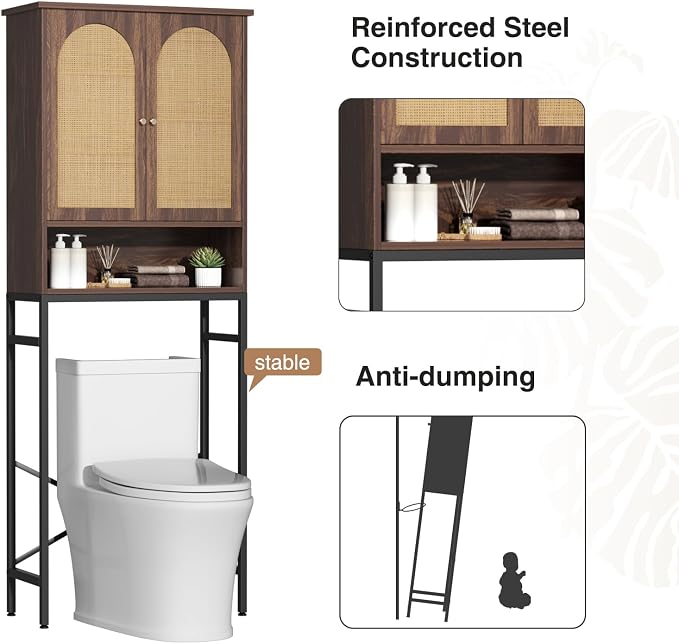 Rattan Toilet Storage Cabinet, Over The Rack Wood Cabinet - Image 7