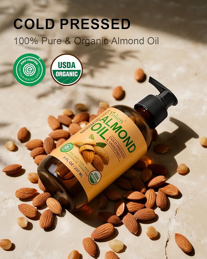Organic Almond Oil 8 fl oz, USDA 100% Pure Natural Cold Pressed Almond Oils in - Image 2