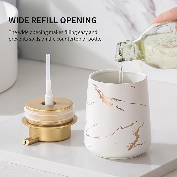 Enra Ceramic Gold Soap Dispenser, 12 oz Marble Hand Liquid Soap Dispenser - Image 4