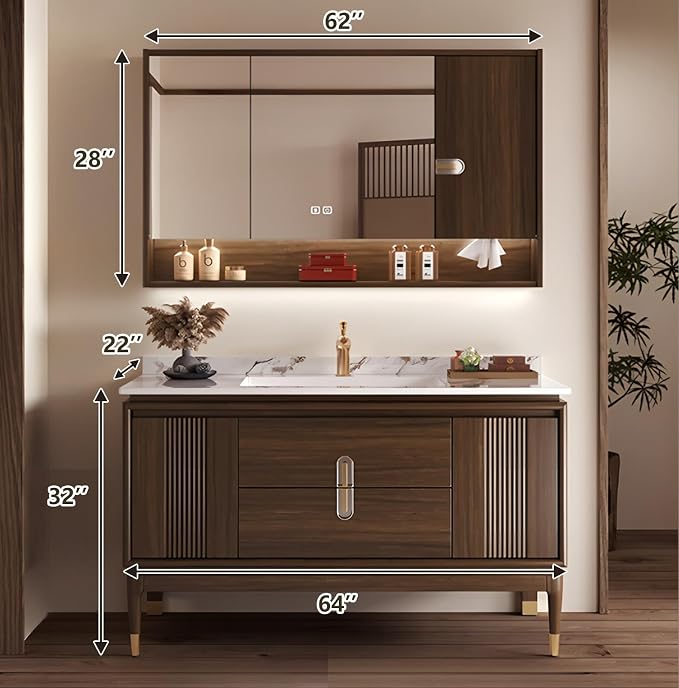 Single Sink Bathroom Vanity 64in, Freestanding Bathroom Vanity Includes Smart - Image 2