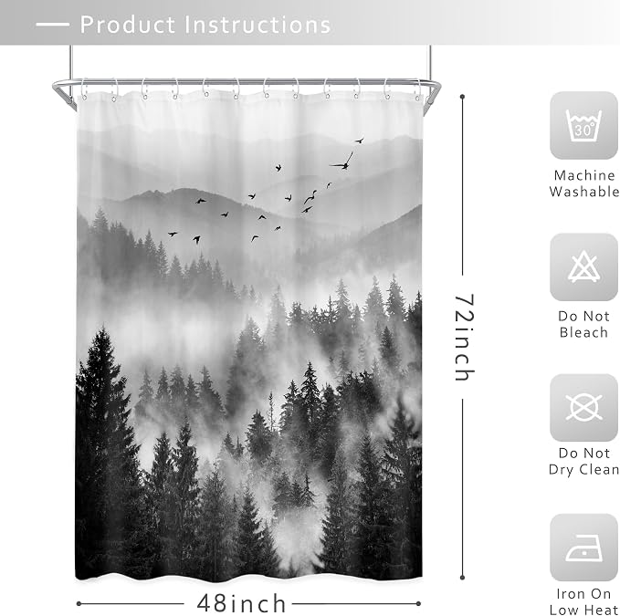 Riyidecor Black and White Shower Curtain 48Wx72H Inch, Stall Narrow Rv Small - Image 5