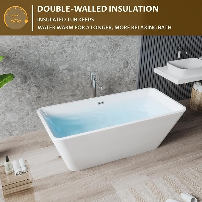 59" Freestanding Bathtub，Acrylic Deep Soak Tub, Glossy White, Easy Install - Image 3