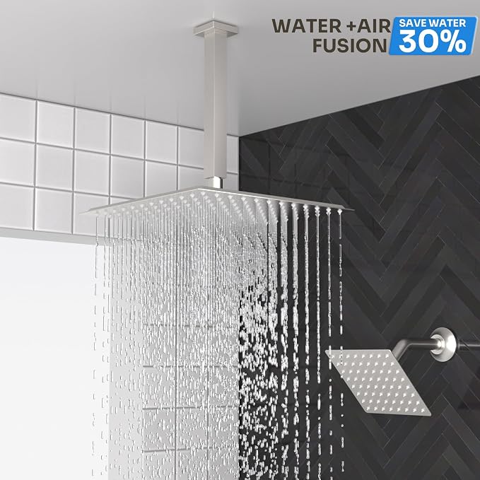 Enga Shower Systems with 4 Body Spray Jets, 4 Way 12+6" Rainfall Shower Head - Image 3