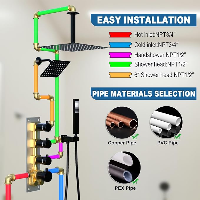Enga Thermostatic Dual Rain Shower System, Shower Faucet Set - Image 8
