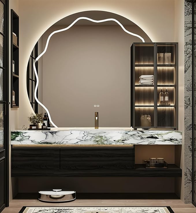Bathroom Vanity with Sink, Modern Bathroom Vanity with LED Semi-Circle Mirror by LUTHXAY