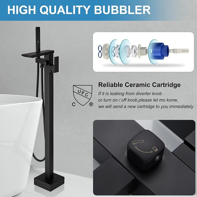 RUMOSE Matte Black Bathtub Filler Freestanding Tub Filler Floor Mount Tub - Image 2
