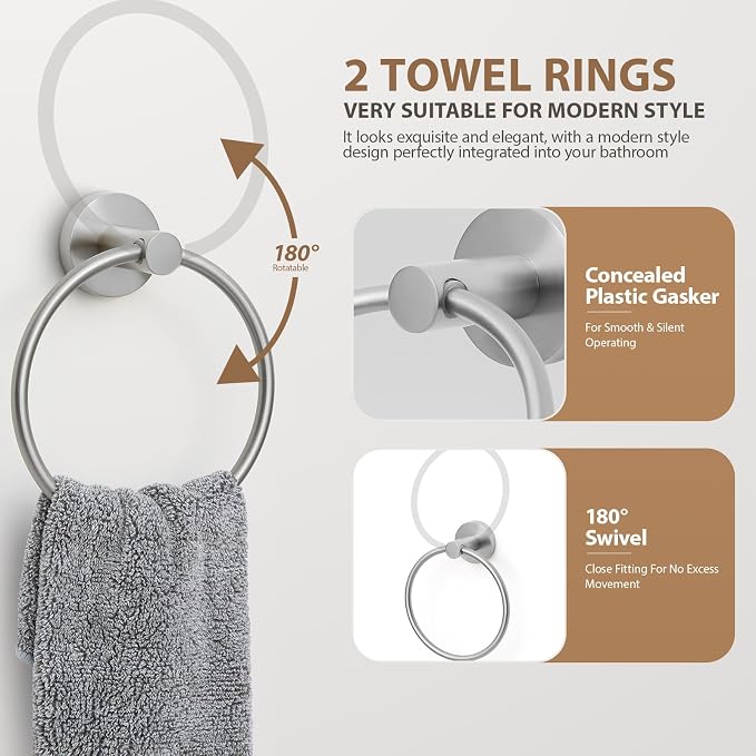 Brushed Nickel Bathroom Hardware Set 4 Piece Towel bar Set, Towel Rack - Image 6
