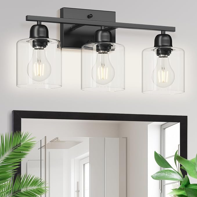 Modern 3 Light Bathroom Light Fixtures, 19 inch Black Vanity Lights by FAISHILAN