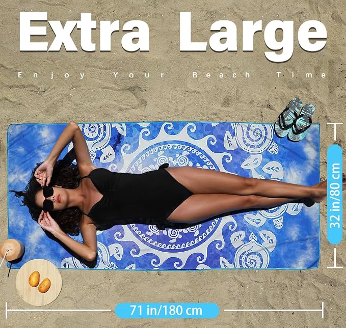 2 Pack Microfiber Lightweight Beach Towel Sand Free Quick Dry Absorbent Thin - Image 3