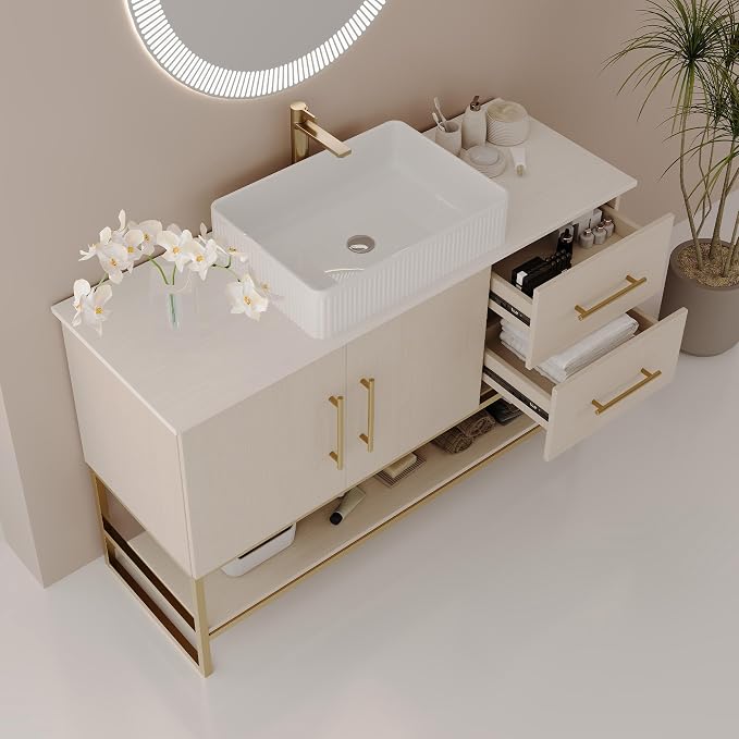 47.2" Bathroom Vanity with Sink Combo Set, Solid Wood Frame Bathroom Storage - Image 7