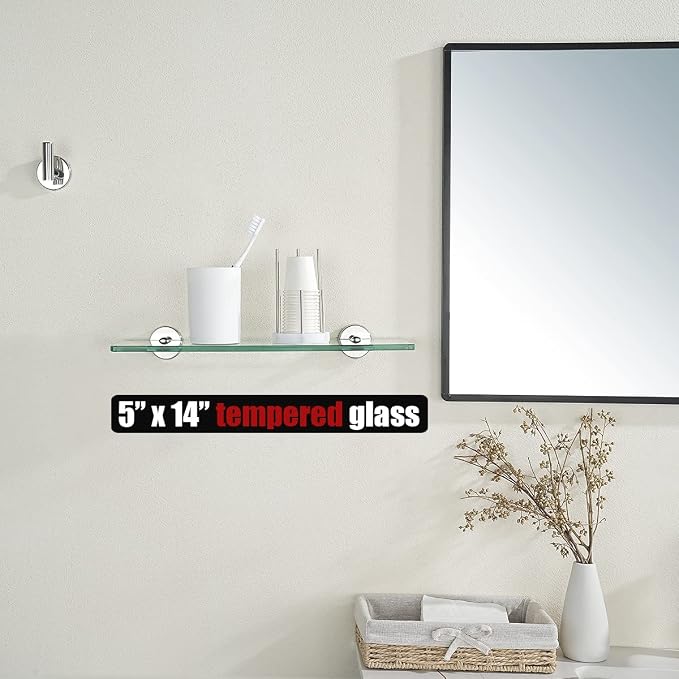JQK Bathroom Glass Shelf Chrome, Tempered Glass Shower Storage 14 by 5 inches - Image 2