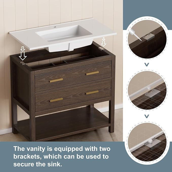 36 Inch Bathroom Vanity with Sink, Cabinet Sink Farmhouse Style with Drawers & - Image 6