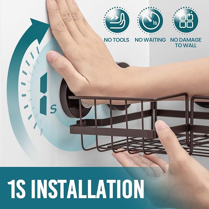 TAILI 2 Pack Powerful Suction Cup Shower Caddy Corner-adaptive, Stainless Steel - Image 2