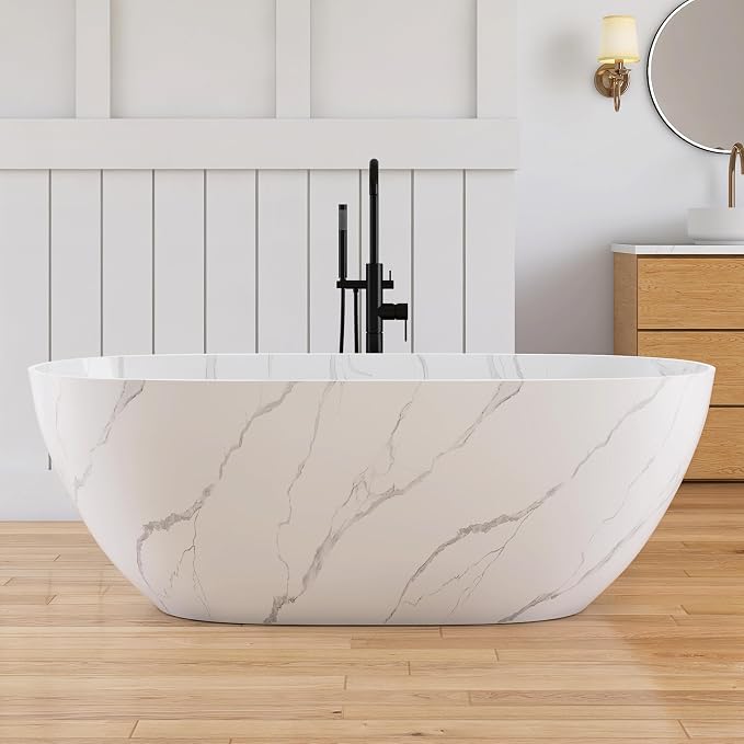 63 '' Stone Resin Freestanding Bathtub, Elegant Oval Shape Soaking Tub by MEDUNJESS