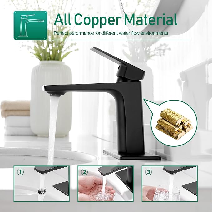 VOTON Matte Black Bathroom Faucet 1 Hole, Single Handle Bathroom Sink Faucets - Image 3