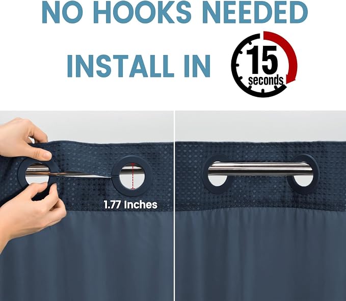 Navy Blue Stall No Hook Shower Curtain - Image 3