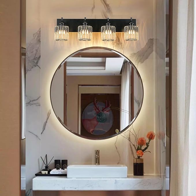 Black Crystal Bathroom Vanity Lights, Modern 4-Lights Bathroom Lighting - Image 7