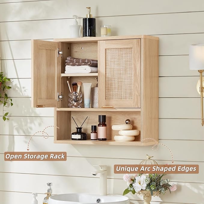 LEYAOYAO Rattan Bathroom Wall Cabinet, Boho Medicine Cabinet - Image 4
