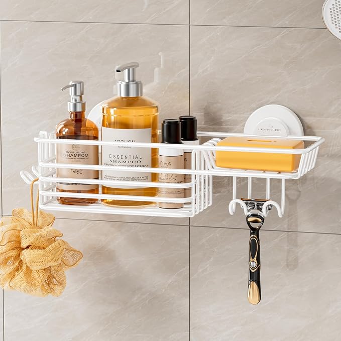 LEVERLOC Shower Caddy Suction Cup, Heavy Duty Bathroom Organizer by LEVERLOC