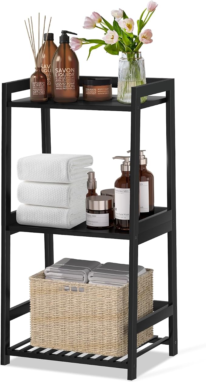 3 Tier Bamboo Bathroom Shelves, Ladder Shelf by POXAKA