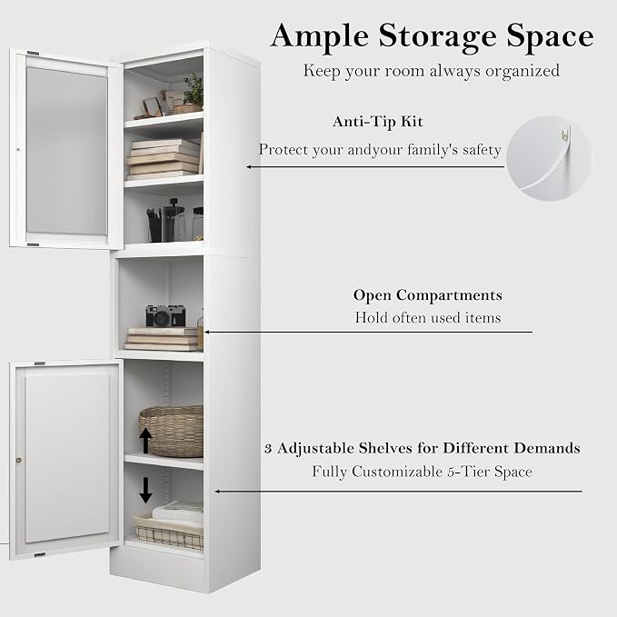 COFaR 67" Tall Metal Bathroom Storage Cabinet, 6-Tier Narrow Cabinet - Image 4