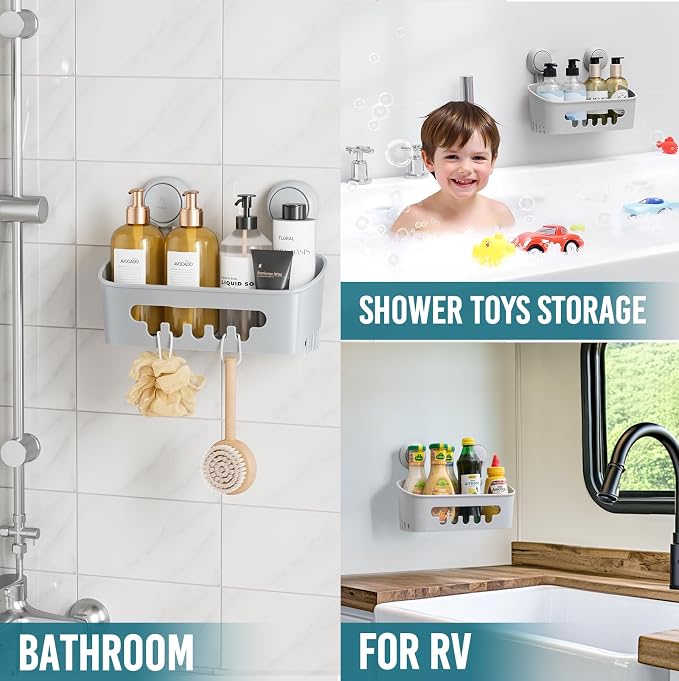 TAILI Shower Caddy Suction Cup, Heavy Duty Bathroom Organizer, Removable Shelves - Image 5