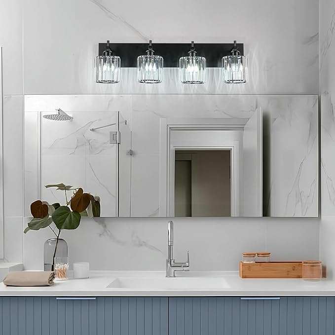 Black Crystal Bathroom Vanity Lights, Modern 4-Lights Bathroom Lighting - Image 6