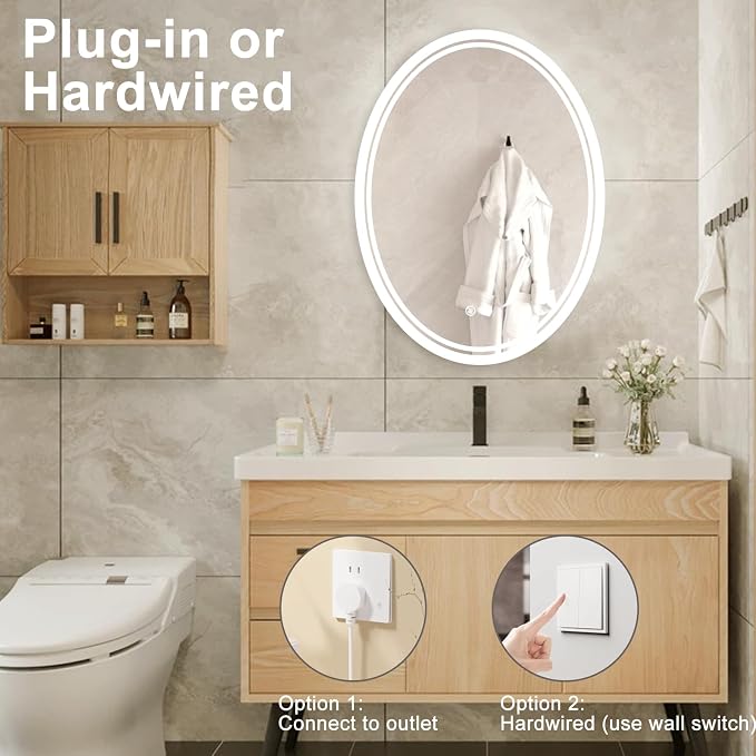 32 x 24 inch Oval LED Bathroom Mirror Anti-Fog 3 Colors Light Dimmable Wall - Image 7