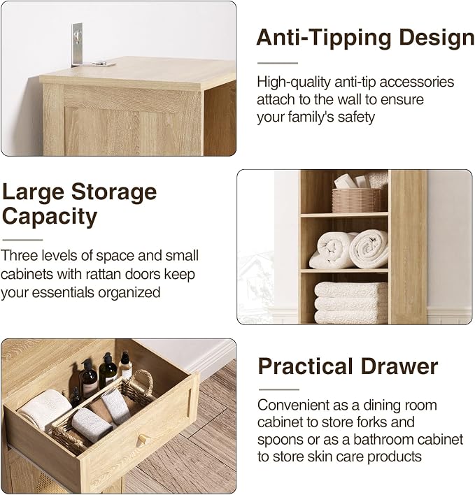 67" H Natural Bathroom Storage Cabinet - Image 8