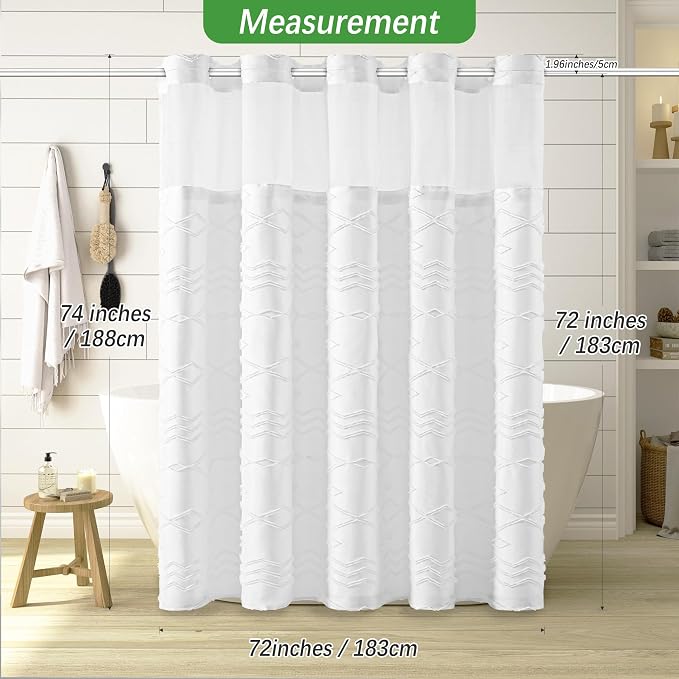No Hooks Shower Curtain with Snap-in Liner, Water Repellent Hotel Quality - Image 6