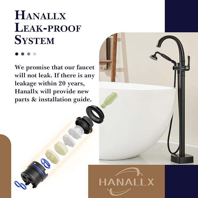 Free Standing Tub Faucet, Hanallx Luxury Matte Black Freestanding Bathtub Faucet - Image 5