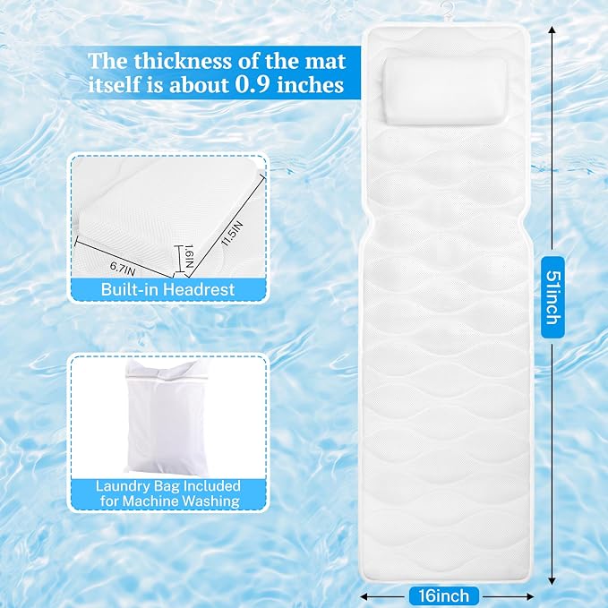 Bath Pillow for Tub with Laundry Bag & 17 Non-Slip Suction Cups, Extra Thick - Image 2